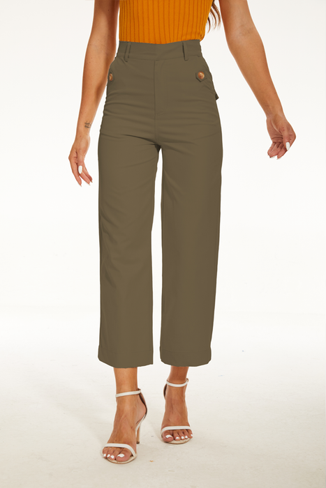 Stretch Twill Cropped Wide Leg Pant