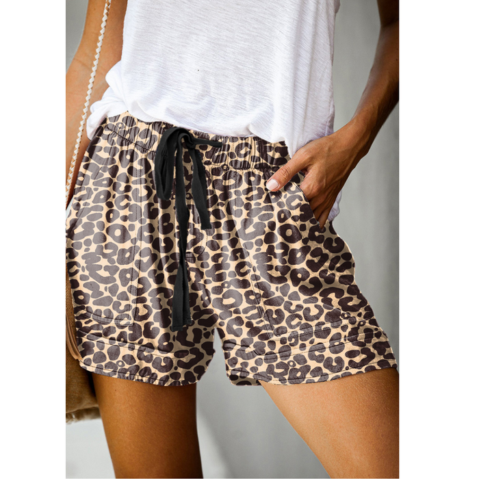 Leopard Printed High Waisted Loose Wide Summer Shorts