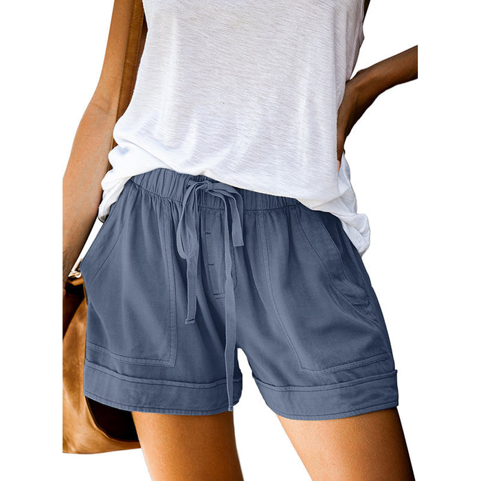 Solid High Waisted Strappy Loose Wide Summer Shorts