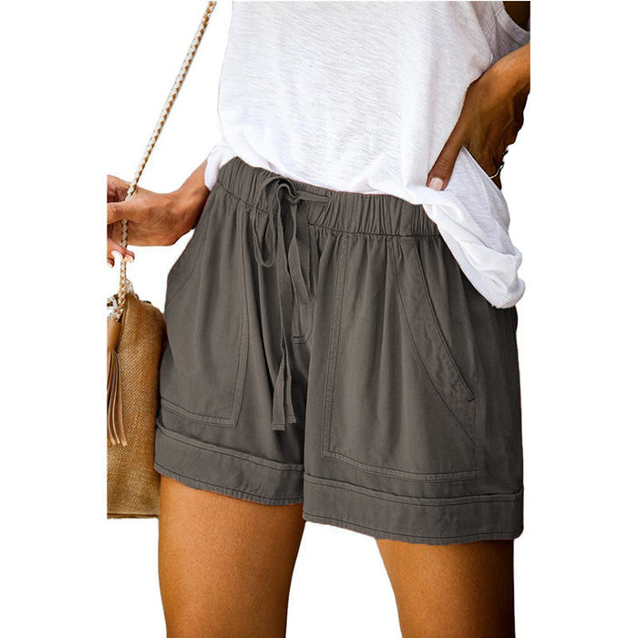 Solid High Waisted Strappy Loose Wide Summer Shorts