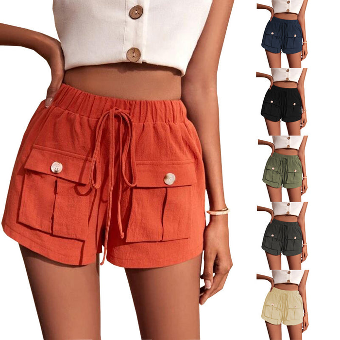 Baggy Mid-Waist Drawstring Straight Shorts