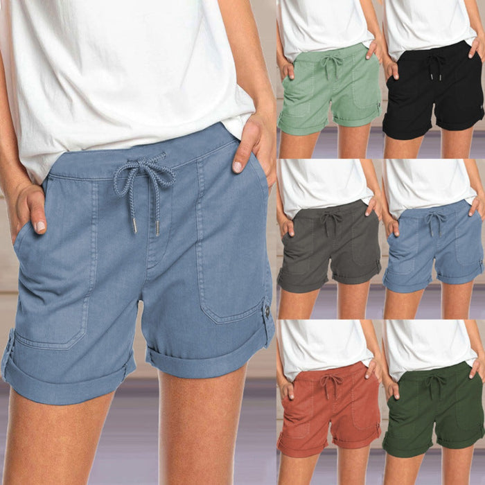 Solid Color Straight Leg Casual Shorts