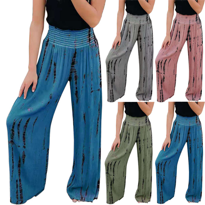 Fashionable Elastic-Waisted Pocket Wide Leg Pants