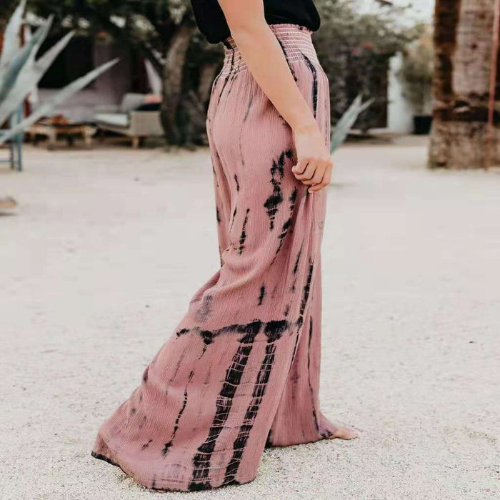 Fashionable Elastic-Waisted Pocket Wide Leg Pants