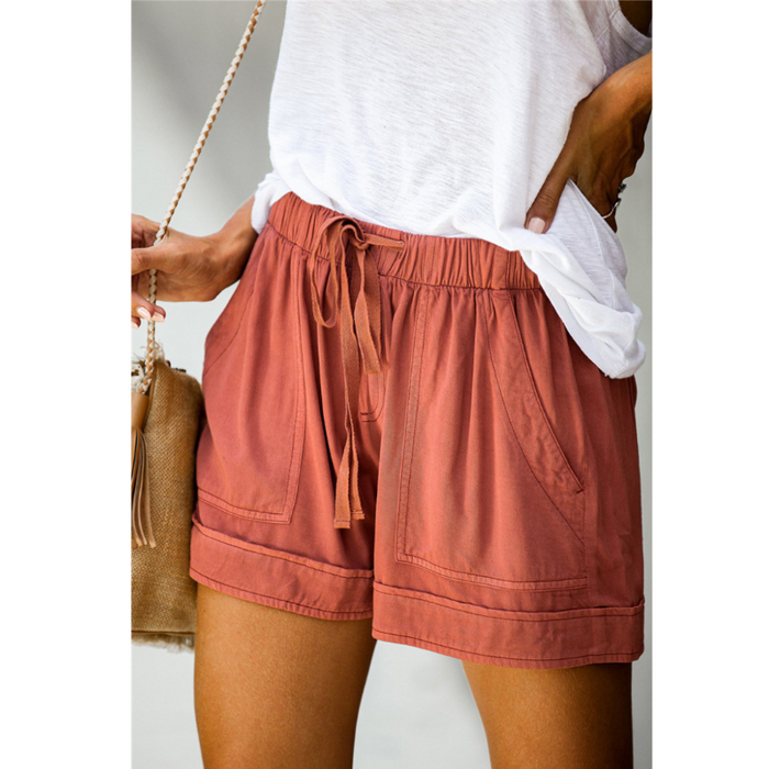 Solid High Waisted Strappy Loose Wide Summer Shorts