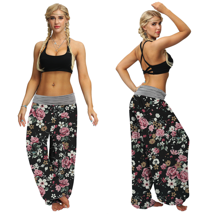 Pink Rose Floral Baggy Harem Pants