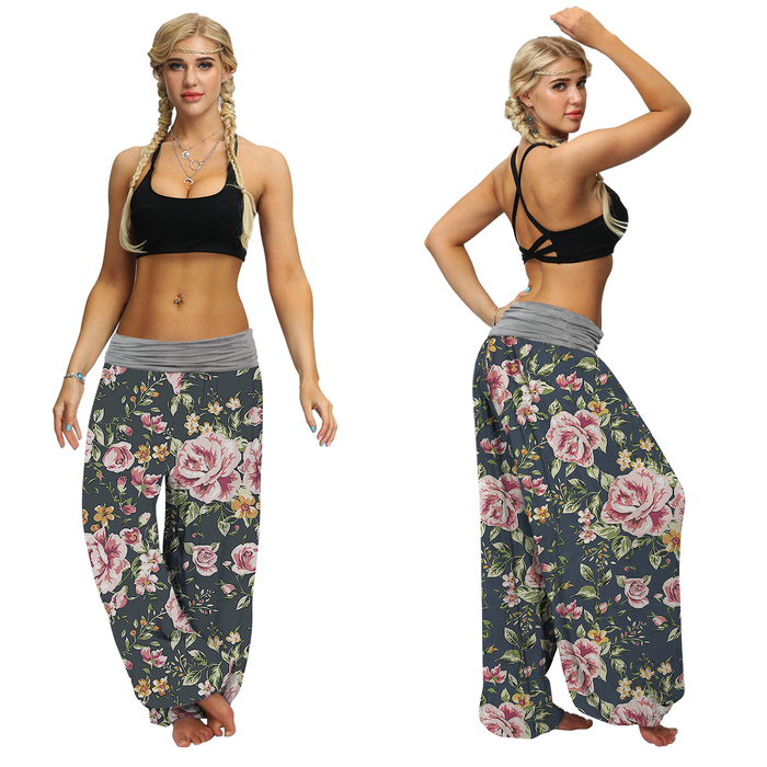 Women's Baggy Harem Grey Floral Pants